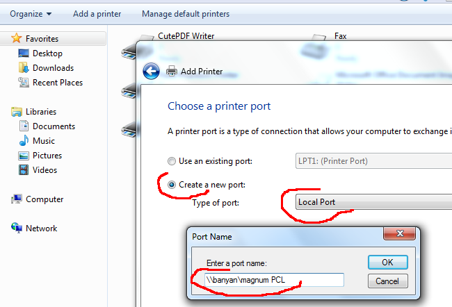 how to add local printer port in windows 10